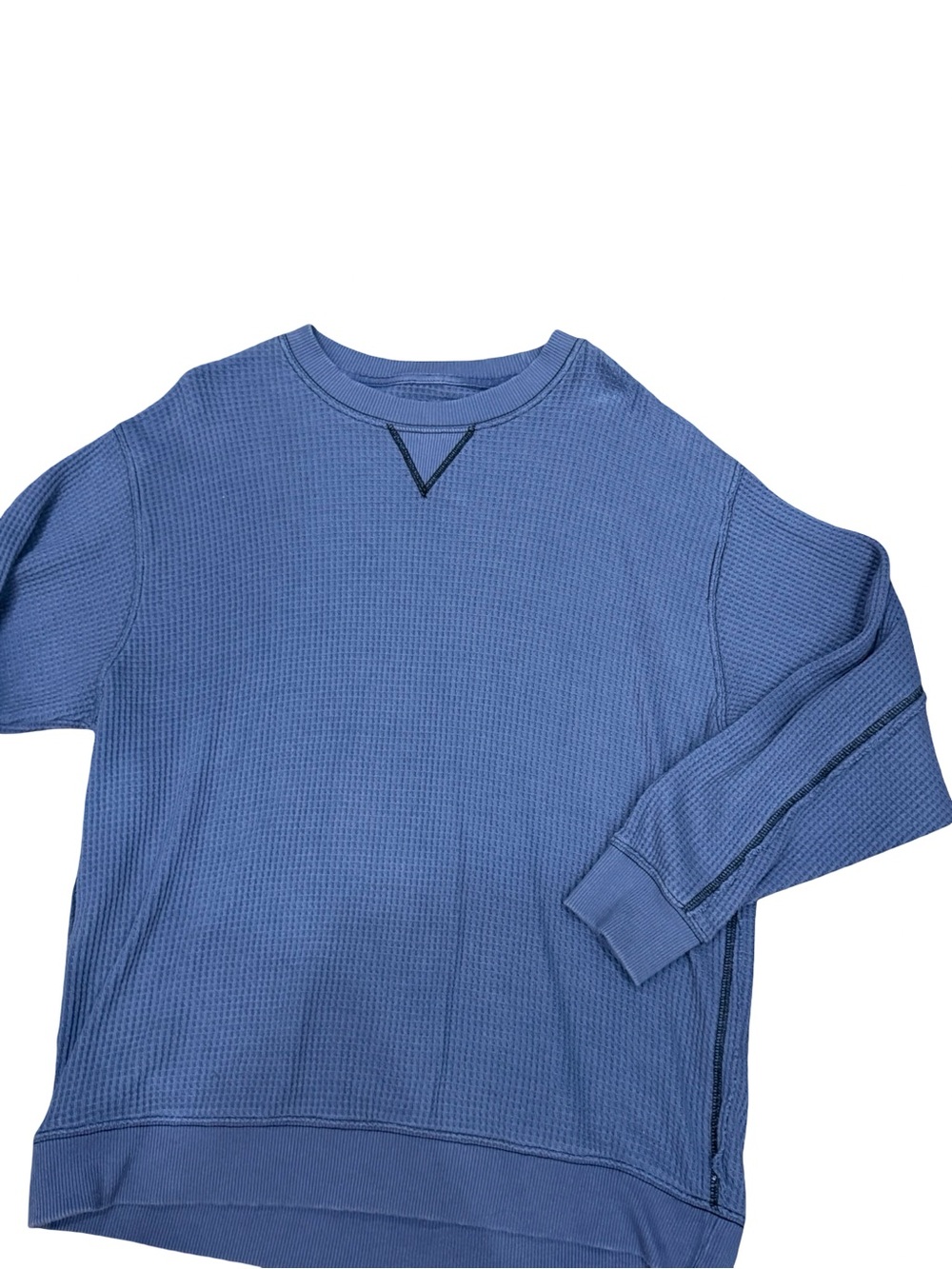💙 Aerie Blue Waffle Knit Thermal Crewneck Top V-Stitch Size Medium - Picture 5 of 10